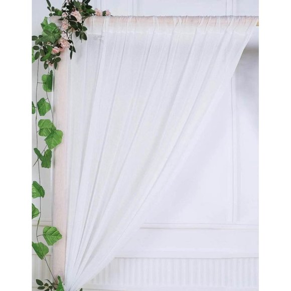 10x10 Feet | Shimmery White Crinkled Chiffon Curtains Wedding Arch Linen Drapes - Picture 2 of 5